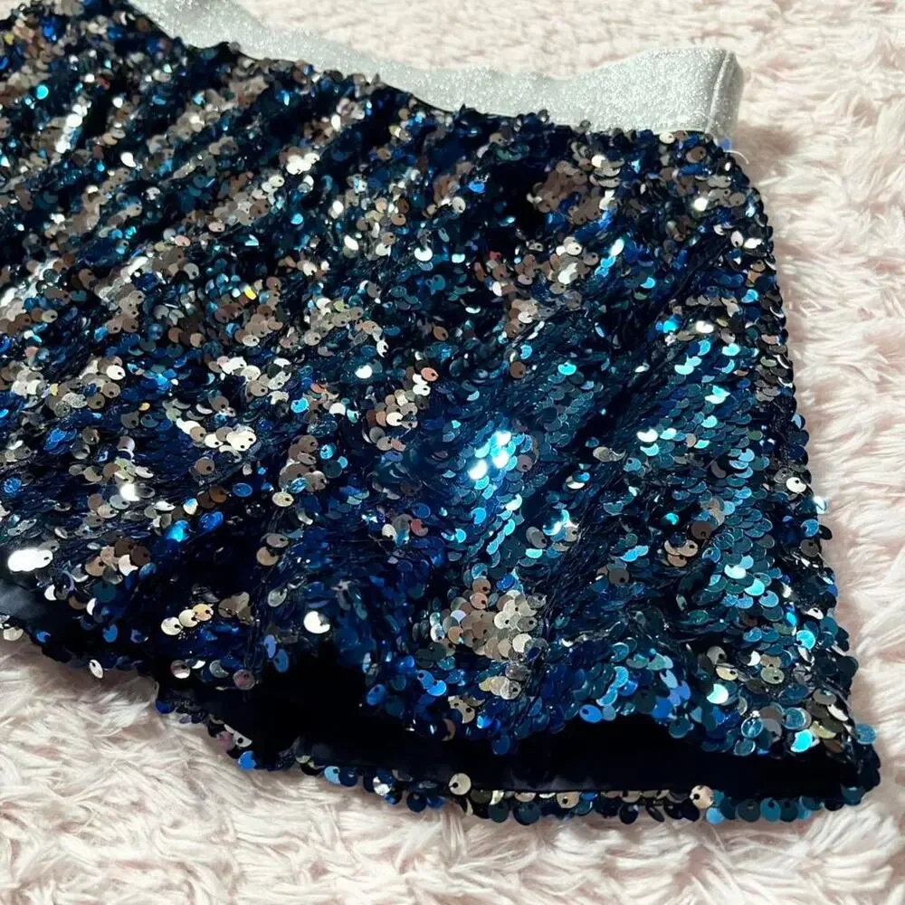 Girl Sequin Sparkle Glam Royal Blue Statement Dopamine School Girl Justice Skort